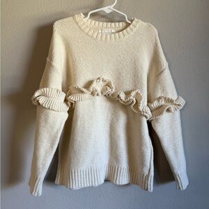 Zara Knitwear Cream Ruffle Sweater